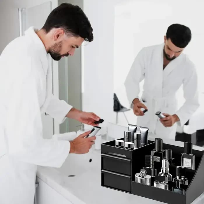 Organisateur de parfum et de colonnes pour hommes avec tiroirs – Boîte de rangement de cosmétiques de comptoir adaptée aux soins de la peau et aux articles de toilette