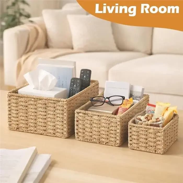 Paniers de rangement rectangulaires tissés BSEVB pour étagères