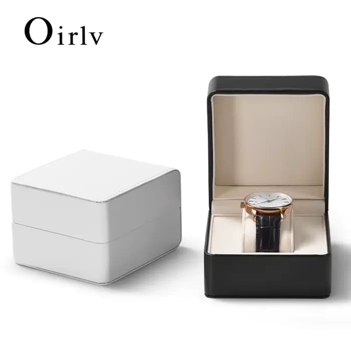 Oirlv Boîte de montre en cuir : extérieur premium avec doublure en daim – Mallette de rangement à fente unique pour montres (options de couleur noir/blanc)