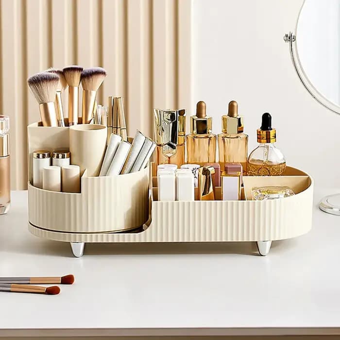 Support de rangement pour cosmétiques avec base rotative et compartiments divisés pour boîte