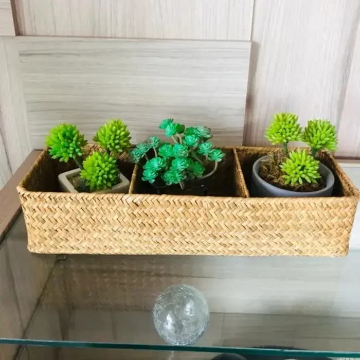 Paniers de rangement tissés à la main avec couvercle, boîte de rangement pour vêtements anti-poussière, conteneur de garde-robe rectangulaire, organisateur d'articles divers, 3 grilles