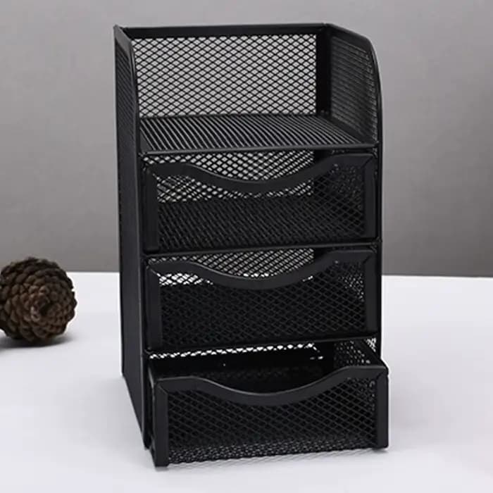 Organisateur de bureau à 3 tiroirs en métal noir