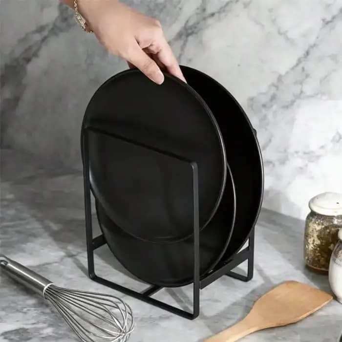 Étagère à assiettes en métal noir - Organisateur de vaisselle vertical compact