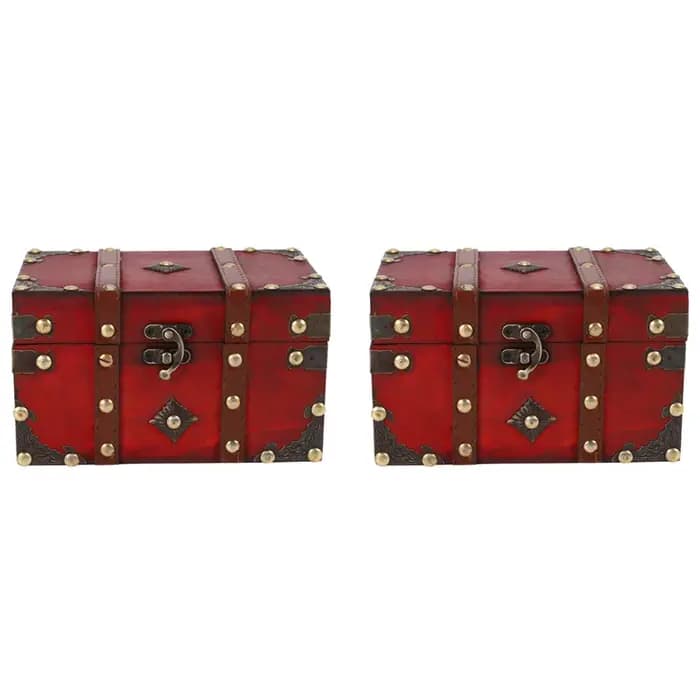 2X coffre au trésor rétro boîte de rangement en bois Vintage organisateur de bijoux de Style Antique