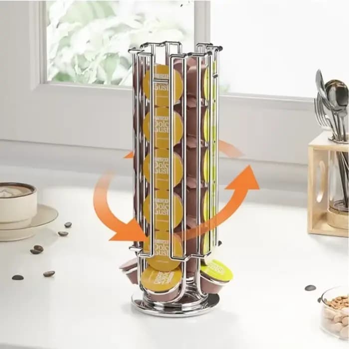 Support de rangement rotatif en métal pour dosettes de café