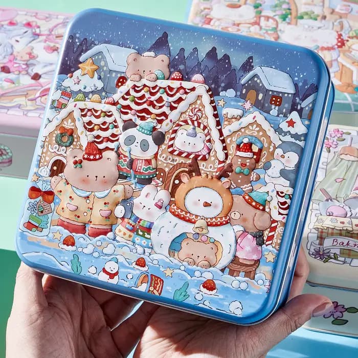 Boîte de rangement en métal de lapin d'ours mignon
