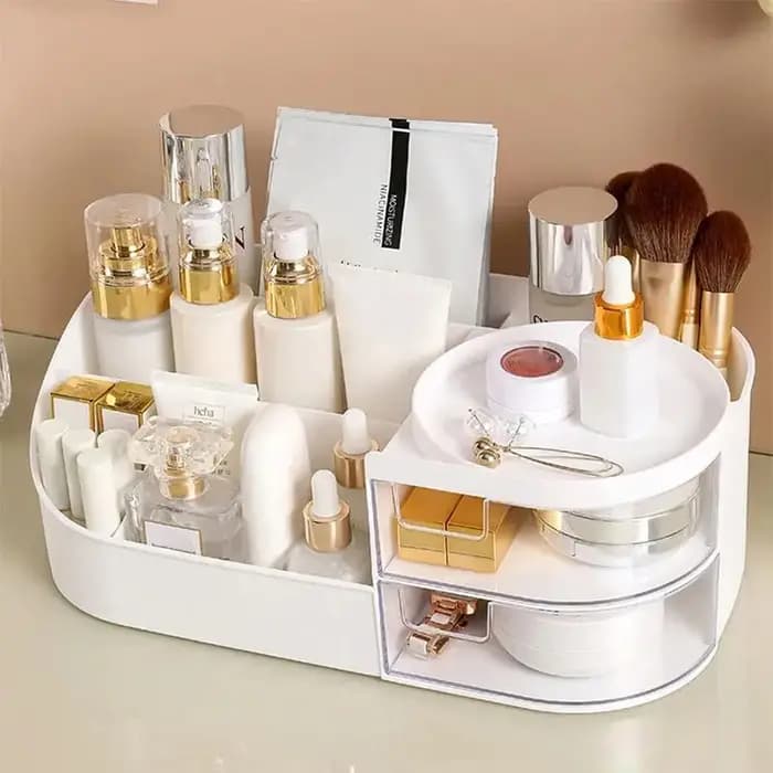 Boîte de rangement cosmétique grande capacité avec tiroir transparent - Organisateur de maquillage multifonctionnel pour produits de soin de la peau sur coiffeuse