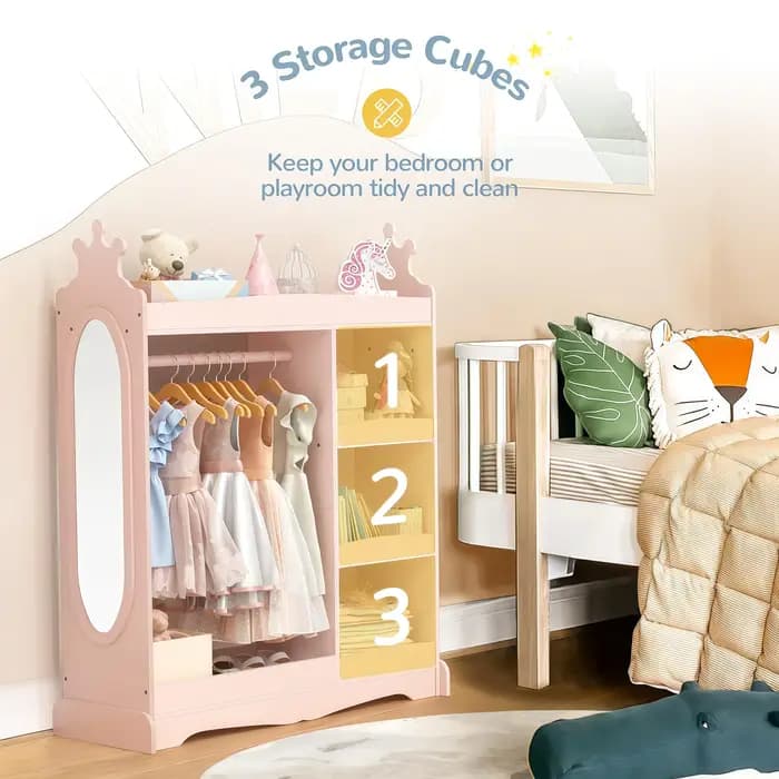 Armoire de rangement en bois Montessori rose pour enfants