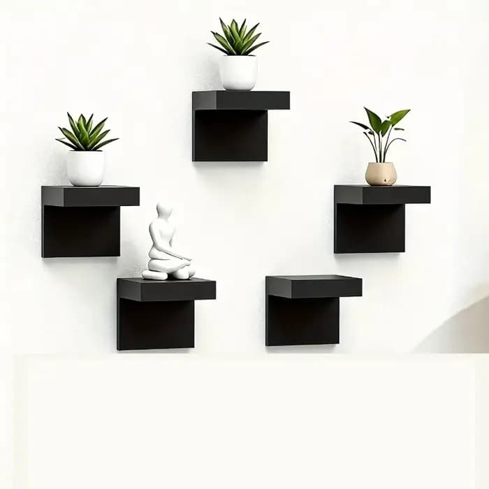 5 étagères flottantes murales noires - Petits présentoirs de 2 pouces pour le rangement et la décora
