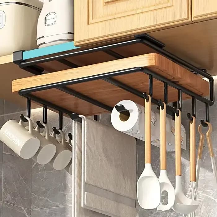 Étagère de rangement suspendue pour cuisine avec crochets sous l'armoire