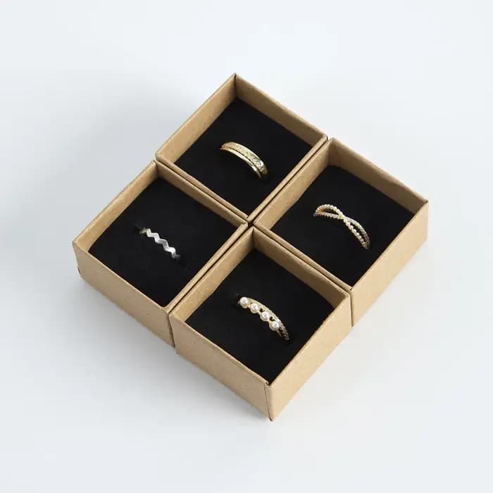 24 pièces 4x4x3cm bague bijoux Kraft boîte marron organisateur Carton