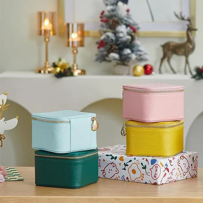 Boîte à bijoux de voyage en cuir véritable pour femme