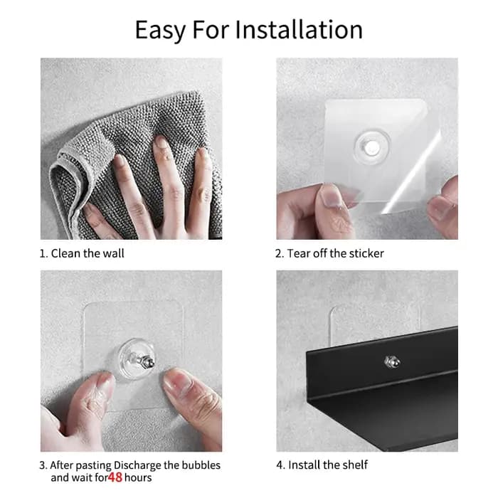 Étagère de salle de bain murale noire mate sans perçage