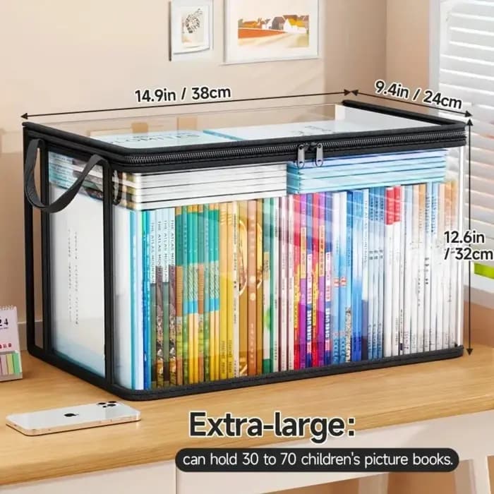 Sac de rangement en PVC avec couvercle rabattable et fenêtre de visualisation - Organisateur rectangulaire durable pour