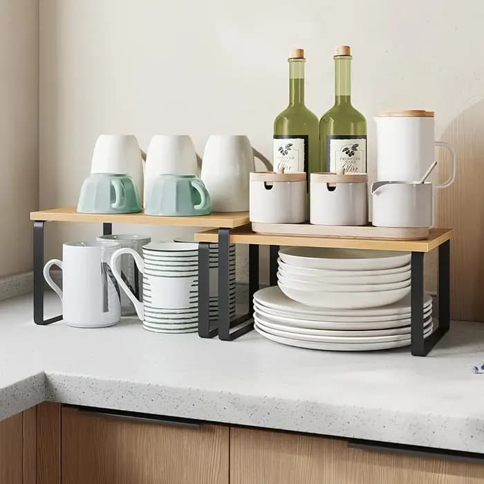Étagères de comptoir de cuisine, ensemble de 2 supports à épices, étagère d'organisation empilable pour armoire, organisateur d'étagères de cuisine extensible