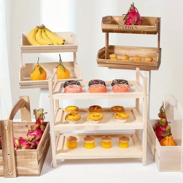 Panier de rangement en bois élégant de style européen à 2 niveaux pour fruits