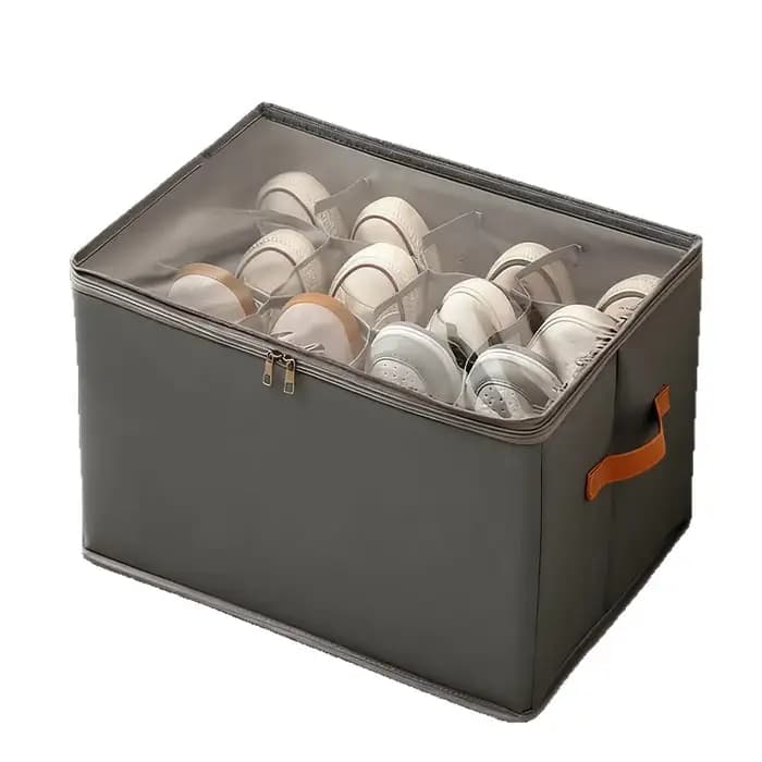 Boîte de rangement pour chaussures pliable en tissu, grande capacité avec couvercle transparent, anti-poussière, poignées pour placard, entrée, chambre