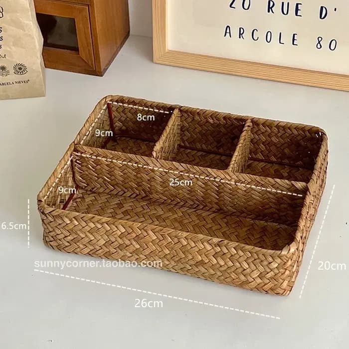 Boîte de rangement de cosmétiques en herbe tissée de Style japonais