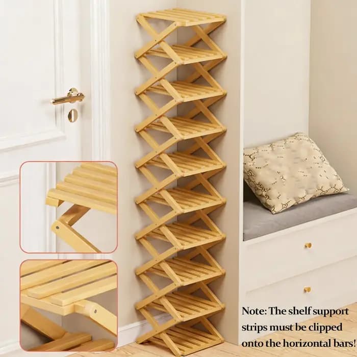 Organisateur de rangement pour chaussures à 10 niveaux en bois pliable