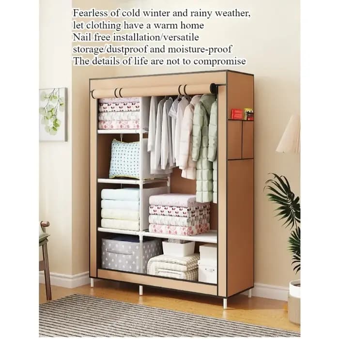Armoire multifonctionnelle anti-poussière en tissu non tissé pour chambre à coucher