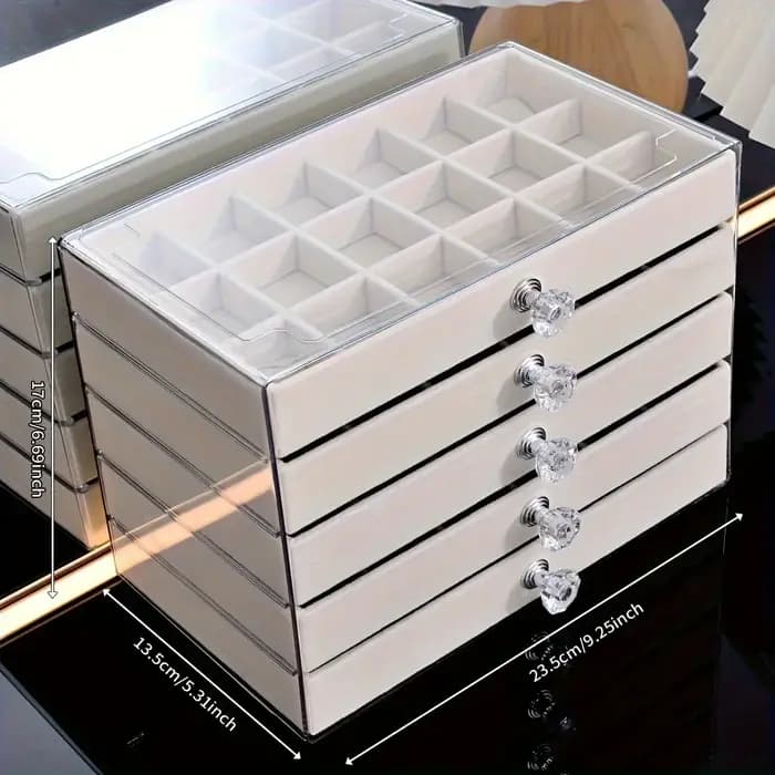 Nouveau 5 couches exquis gris boîte à bijoux boucles d'oreilles anneau tiroir Type