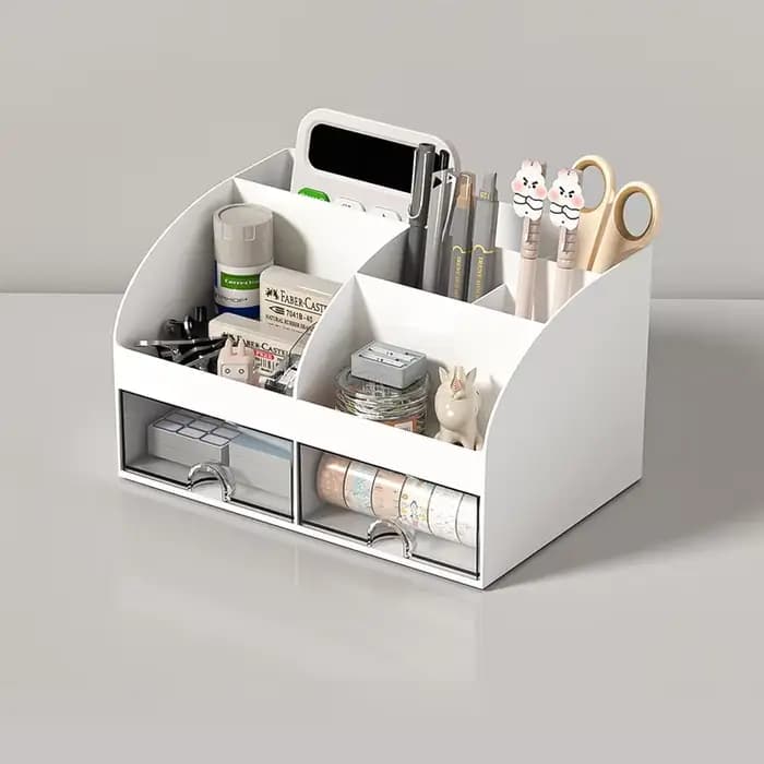 Boîte de rangement de papeterie de bureau à domicile, 6 compartiments, 2 tiroirs, organisateur de bu