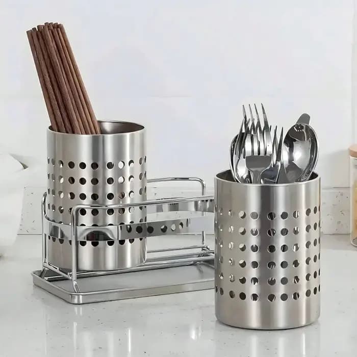 Boîte de rangement pour baguettes en acier inoxydable cylindrique