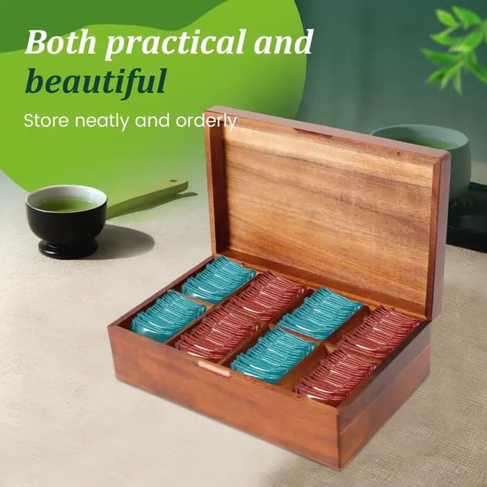 Boîte de rangement de sachets de thé en bois avec 4/8 compartiments