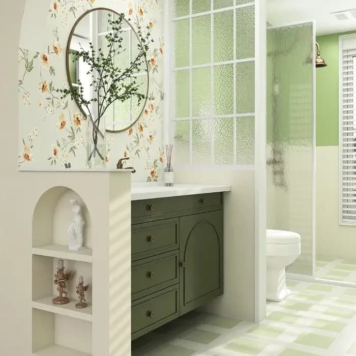 Armoire de salle de bain verte naturelle