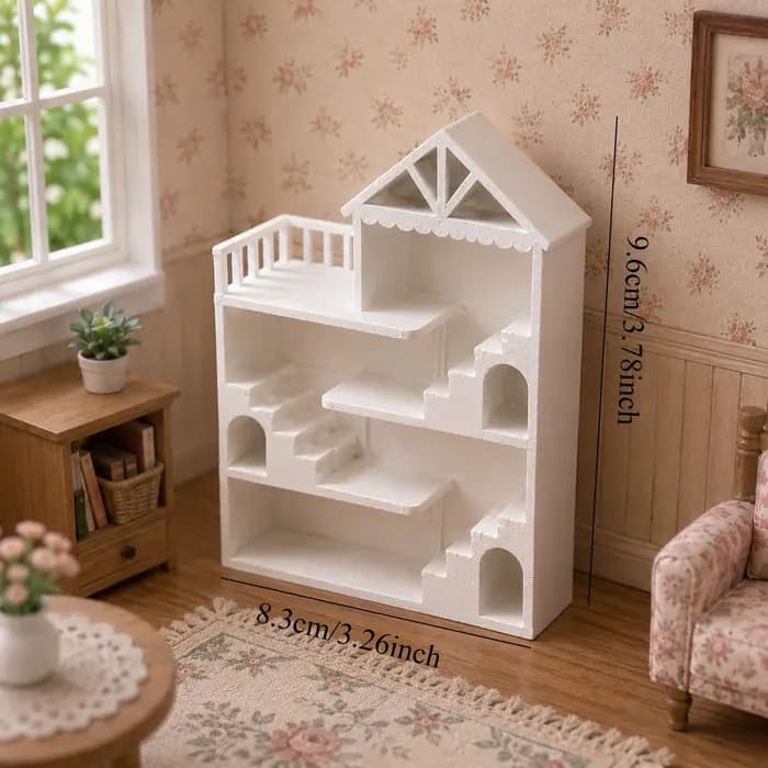 1 pièce Étagère de présentation blanche multi-niveaux pour villa, avec escalier, balcon et rangement pour scènes de mini-maisons et objets de collection