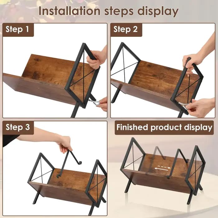 Étagère de rangement pour disques vinyles en bois et métal