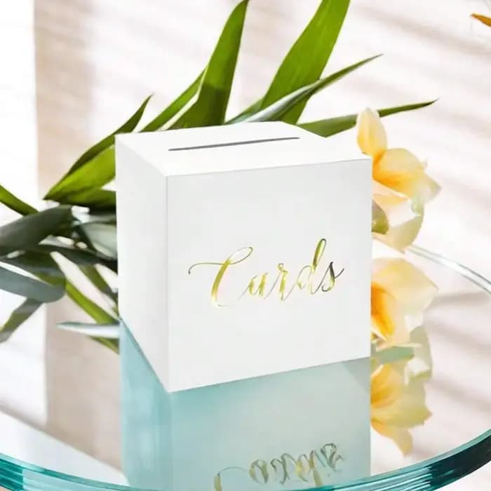 Boîte à cartes élégante en carton blanc et noir pour mariage