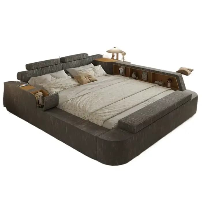Cadre rembourré lit double rangement chambre commodes têtes de lit