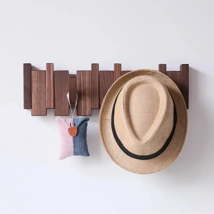Porte-manteau mural créatif en bois avec 8 crochets en forme de touches de piano