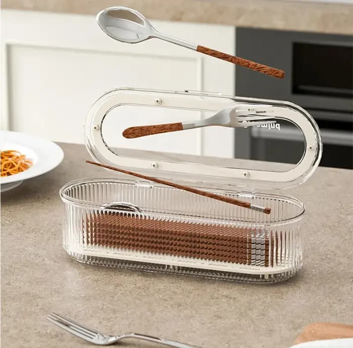 Boîte de rangement pour couverts avec couvercle