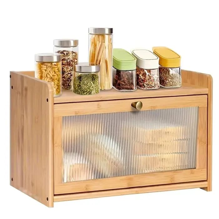 Boîte à pain en acrylique ABSJ-Bamboo avec couvercle - 1 pièce - Organisateur de rangement de cuisin