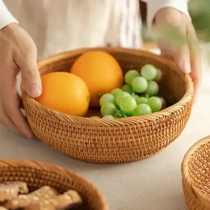 Ensemble de paniers de rangement ronds en rotin