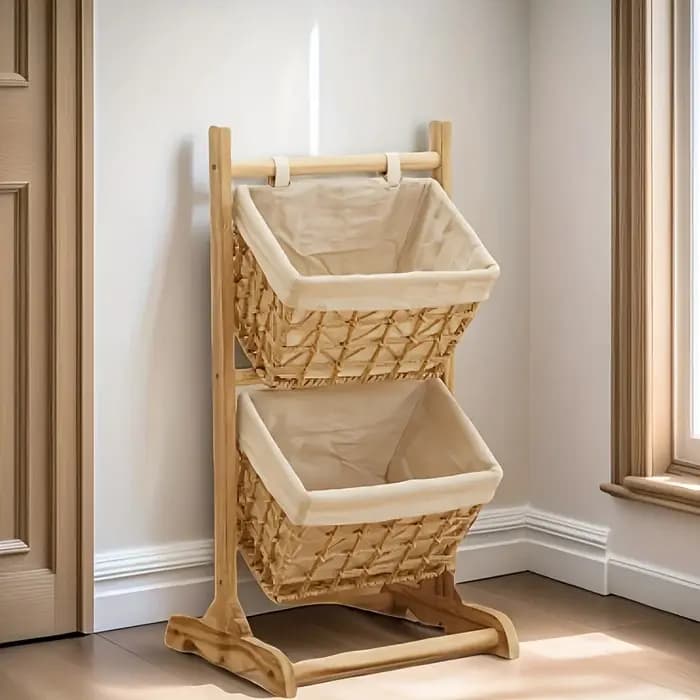 Étagère de rangement sur pied en rotin - Support organisateur en bois | Bibliothèque Boho polyvalente pour chambre à coucher, salon