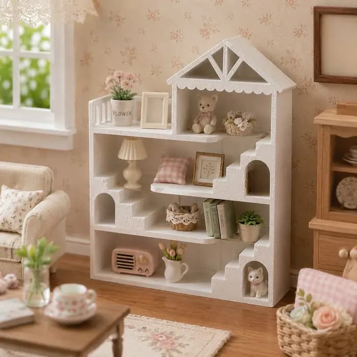 1 pièce Étagère de présentation blanche multi-niveaux pour villa, avec escalier, balcon et rangement pour scènes de mini-maisons et objets de collection