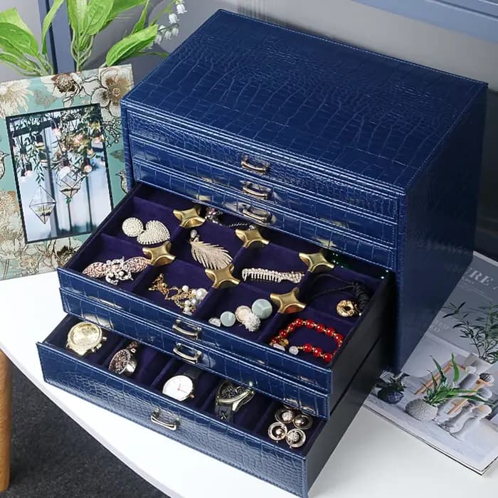Grande boîte de rangement pour bijoux en cuir