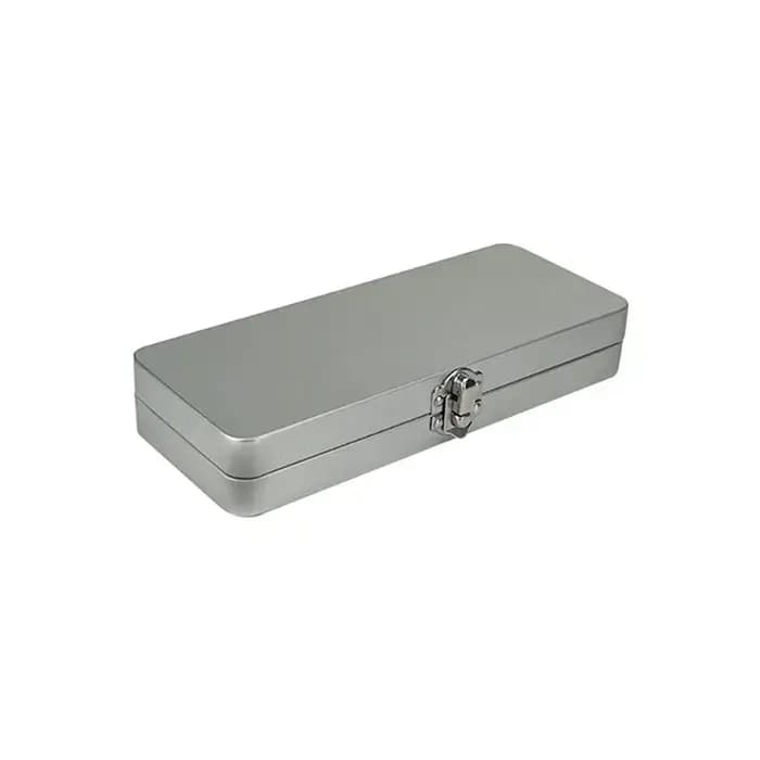 Boîte rectangulaire en métal gris argenté durable avec couvercle - Idéale pour ranger les factures