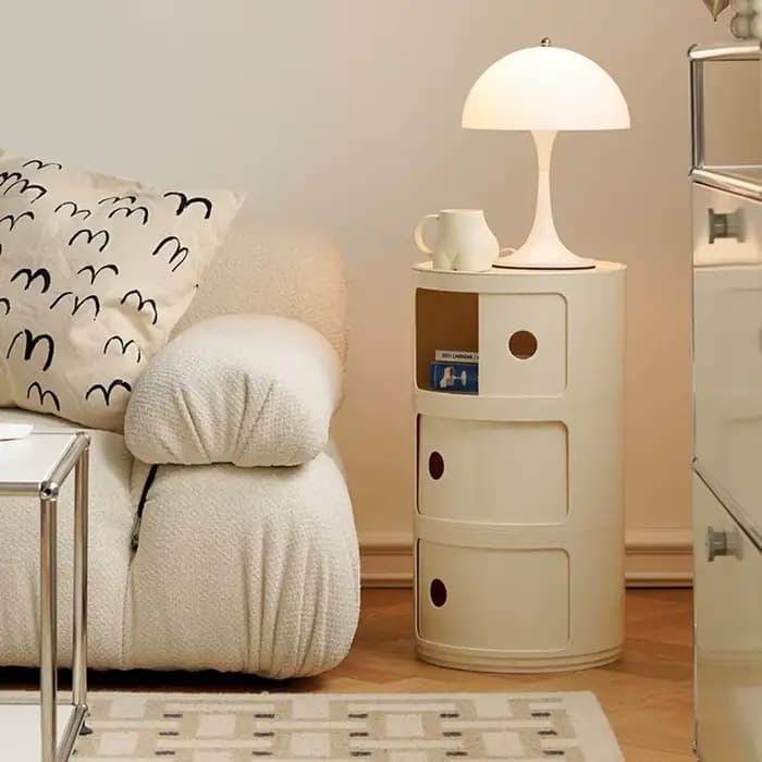 Armoire de chevet ronde, Table de chevet, boîte de rangement en plastique avec tiroirs, Table de chevet pour chambre à coucher, salon, organisateur de décoration