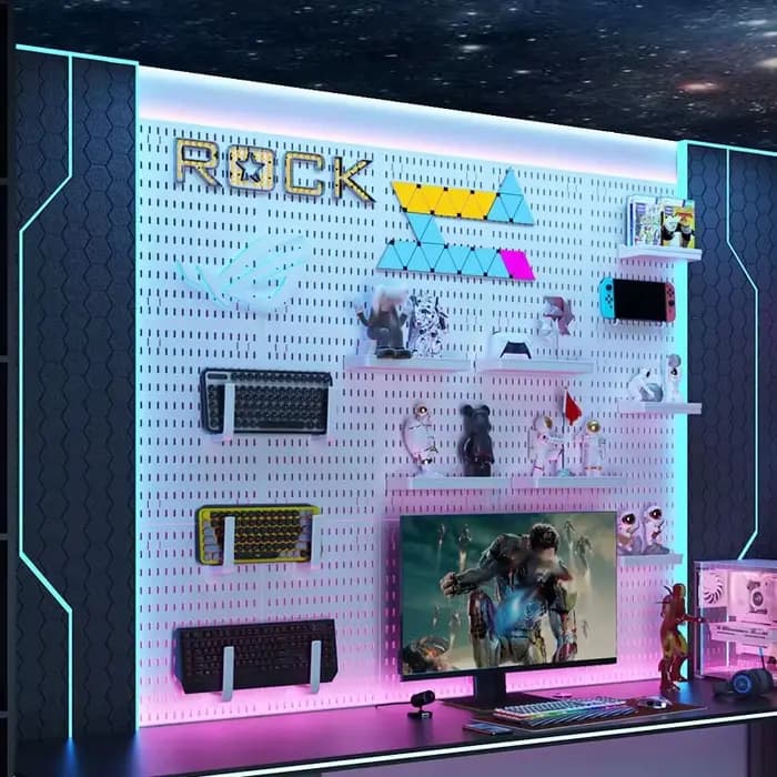 Planches décoratives de rangement mural, organisateur mural de panneau perforé pour salle de jeux, organisateur de support de rangement de cuisine, accessoires de planche perforée