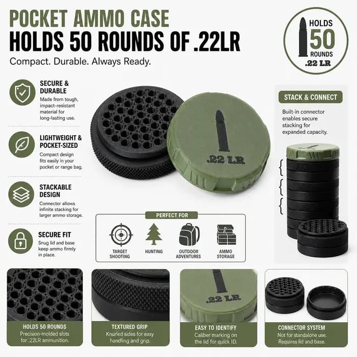 Boîte de rangement compacte et empilable pour munitions