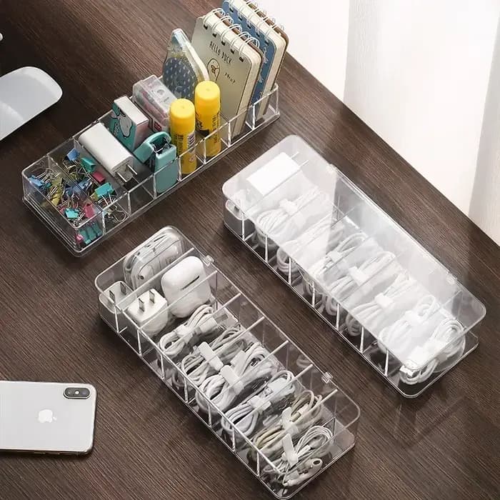 Boîte de rangement de câbles de données en plastique transparent