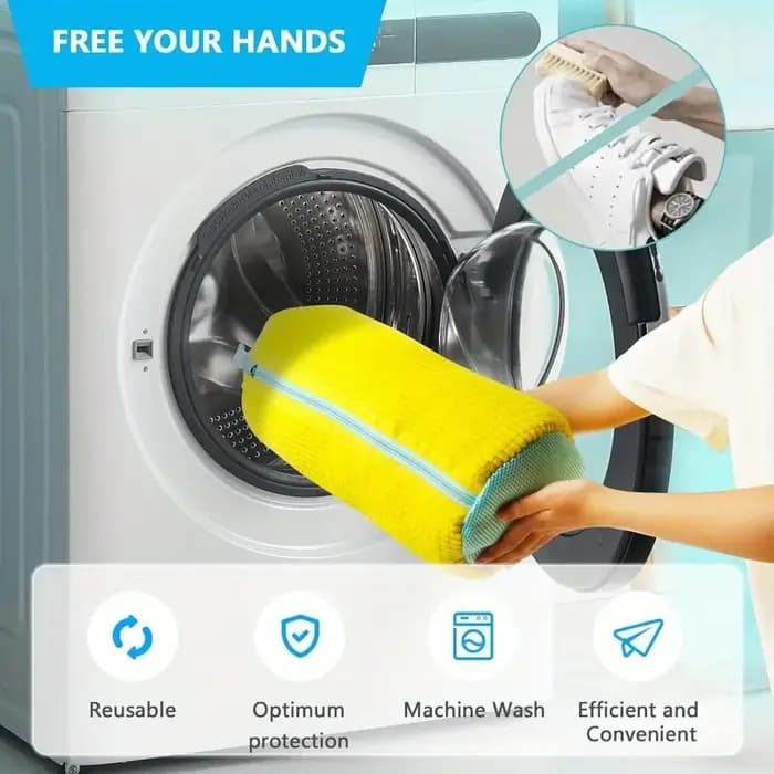Sac de lavage de chaussures à linge durable jaune avec fermeture éclair rose idéal