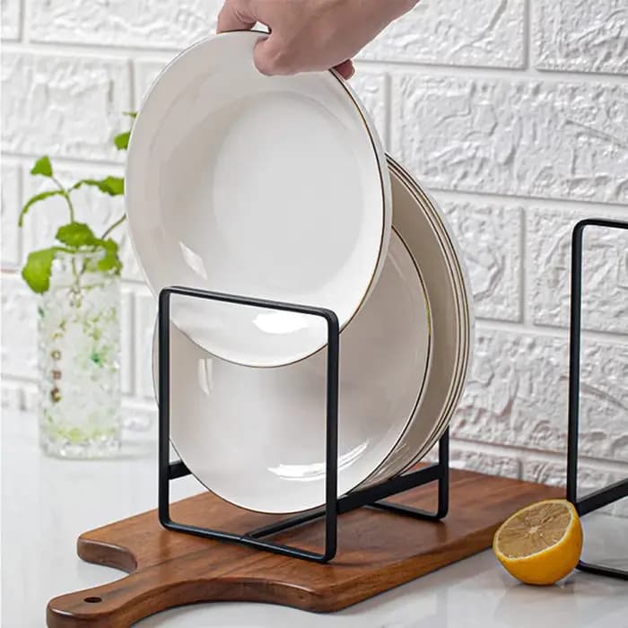 Étagère à assiettes en métal noir - Organisateur de vaisselle vertical compact