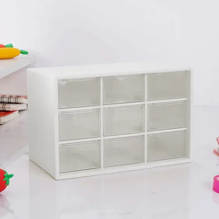 Boîtes de rangement de bureau à 9 compartiments, transparentes, avec petits tiroirs, pour étudiants,