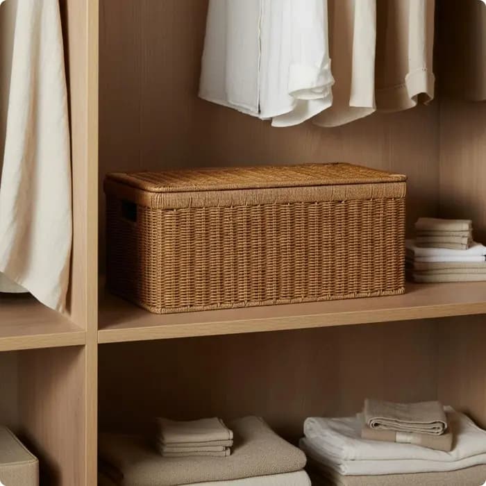 Boîte de rangement en rotin à parois rigides avec couvercle