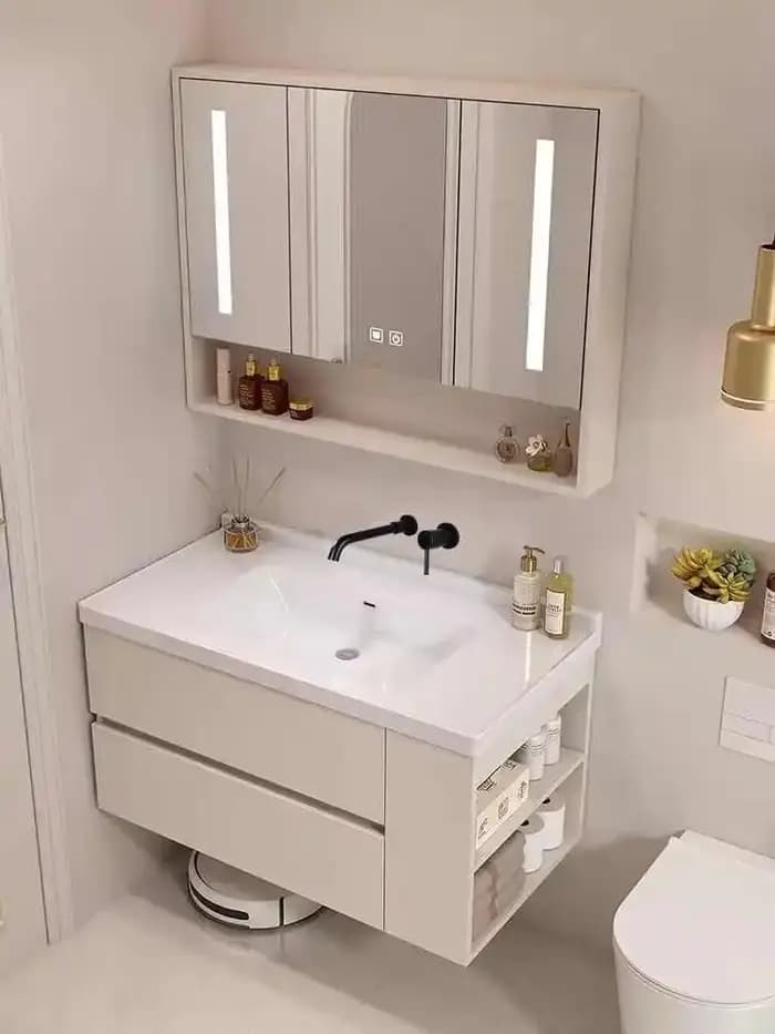 HOCabinet-Bassin intégré en céramique sans trou dans le mur pour égoutter l'eau